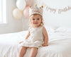 Hand-Embroidered Linen Birthday Crown, Personalized Name Hat, Baby Shower Keepsake