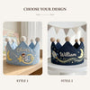 Personalized Outer Space Birthday Crown: Custom Linen Keepsake with Astronaut & Rocket