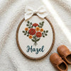 Hand-Embroidered Wildflower Baby Name Sign: Vintage Oval Nursery Wall Art, Vintage Floral Keepsake