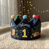Hand Embroidered Forest Theme Birthday Crown, Linen Toddler Hat, Woodland Party Prop