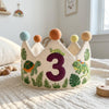 Custom Embroidered Number Birthday Crown:T-Rex Safari Party Hat, Dinosaur Theme First Birthday Keepsake