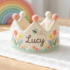 Personalized Floral Linen Birthday Crown, Hand Embroidered Bee or Butterfly, 1st Birthday Hat