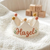 Personalized Linen Floral Birthday Crown: Hand-Embroidered Baby Keepsake (1-3 Years)