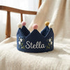 Custom Embroidered Floral Linen Crown: First Birthday Keepsake, Lavender & Daisy Party Hat
