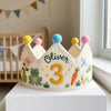 Hand-Embroidered Linen Birthday Crown: Garden Friends, First Birthday Keepsake