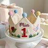 Hand-Embroidered Linen Birthday Crown: Garden Friends, First Birthday Keepsake