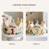 Hand-Embroidered Linen Birthday Crown: Garden Friends, First Birthday Keepsake