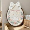 Custom Crowned Swan Embroidery Hoop Art: Princess Nursery Decor, Floral Wreath Keepsake