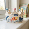 Custom Embroidered Under the Sea Birthday Crown: Dolphin Whale Octopus Beach Hat, First Birthday Keepsake