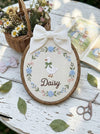 Hand-Embroidered Cute Goose Baby Name Sign: Vintage Oval Nursery Wall Art, Newborn Baby Shower Gift