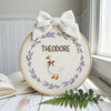 Hand-Embroidered Cute Goose Baby Name Sign: Vintage Oval Nursery Wall Art, Newborn Baby Shower Gift