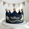 Personalized Outer Space Birthday Crown: Custom Linen Keepsake with Astronaut & Rocket