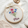 Hand-Embroidered Wildflower Baby Name Sign: Vintage Oval Nursery Wall Art, Vintage Floral Keepsake