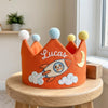 Custom Embroidered Galaxy Birthday Crown: Astronaut Dog & Rocket Party Hat, First Birthday Keepsake