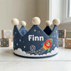 Custom Embroidered Galaxy Birthday Crown: Astronaut Dog & Rocket Party Hat, First Birthday Keepsake