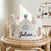 Custom Embroidered Dreamy Birthday Crown: Fairytale Baby Hat, First Birthday Keepsake, Toddler Linen Party Crown