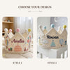 Personalized Sweet Celebration Birthday Crown: Hot Air Balloon & Cake Linen Hat, Custom Baby Keepsake