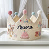 Personalized Carnival Party Birthday Crown: Carousel & Balloons Festive Linen Hat, Funfair Baby Keepsake