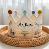 Personalized Carnival Party Birthday Crown: Carousel & Balloons Festive Linen Hat, Funfair Baby Keepsake