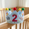 Custom Embroidered Number Birthday Crown: Cute Elephant & Hippo Party Hat, Safari Theme First Birthday Keepsake