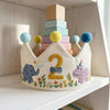 Custom Embroidered Number Birthday Crown: Cute Elephant & Hippo Party Hat, Safari Theme First Birthday Keepsake